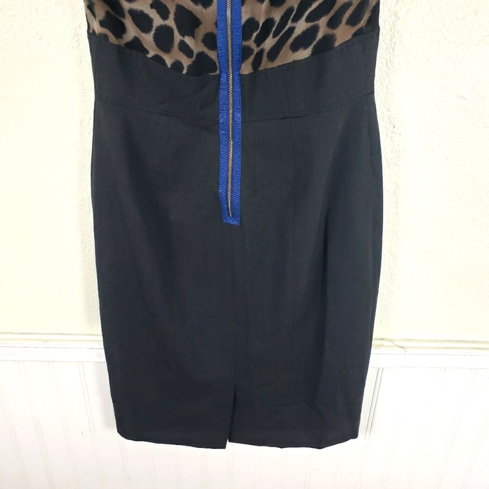 Women's Rebecca Taylor Animal Cheetah Print Fitted Wool Blend Zip Up Dress Sz 06 - Picture 9 of 12
